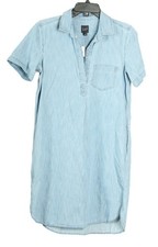 Gap Dress Women’s XS Blue Shift Pullover Pockets V Neck Light Wash 100% Cotton