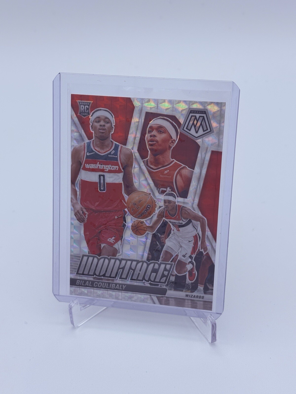 2023-24 Panini Mosaic #21 Bilal Coulibaly RC Montage Silver Prizm Rookie Wizards