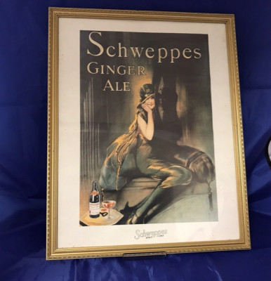 Schweppes Werbung Gold gerahmter Druck Ginger Ale 20er Jahre Art Deco - GRATIS P&P