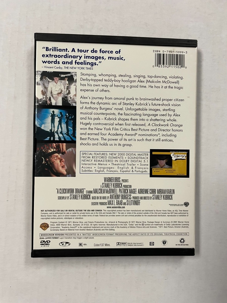 A Clockwork Orange, Malcolm McDowell DVD, 2001 Stanley Kubrick