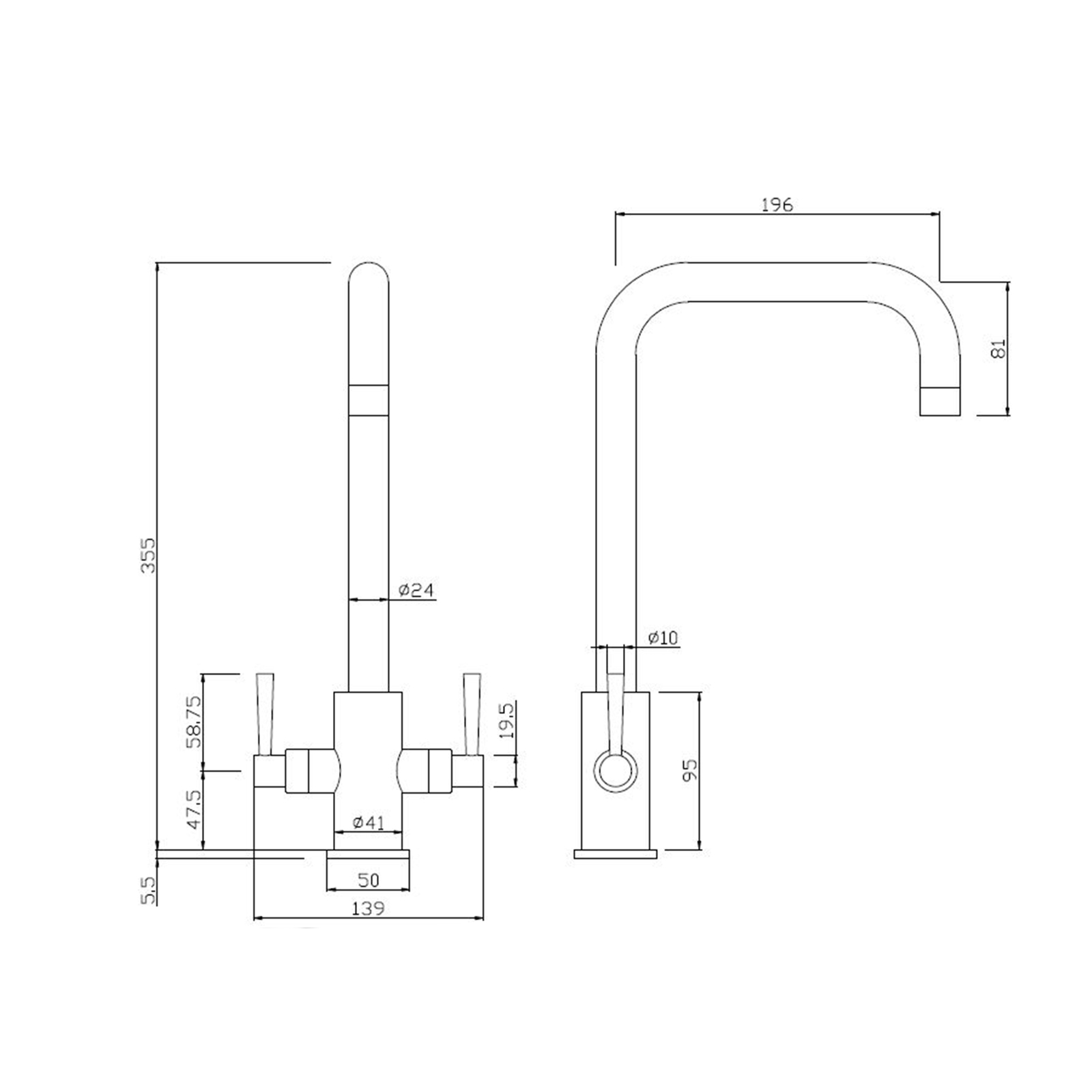 Matt Black Kitchen Sink Mixer Tap Swivel Spout Dual Levers eBay