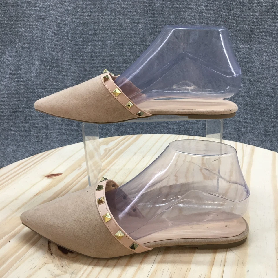 Wild Diva Lounge Sandals Womens 7 Studded Slip On Pointed Mule Flats Brown - Image 2 of 4