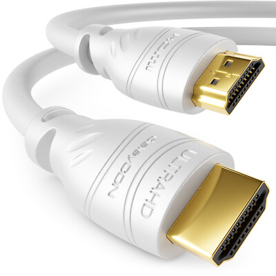 0,5m HDMI Kabel 2.0 / 1.4 Ethernet 4K UHD FULL HD 3D HDR TV Beamer weiß deleyCON