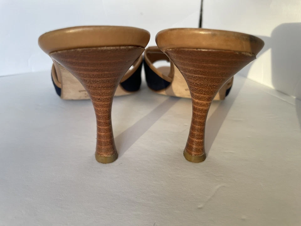 Sandalias ISAAC Isaac Mizrahi para mujer talla 7,5 denim y cuero con borla Foto 4 de 4