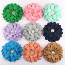120PCS 10.5CM 4.2" Blossom Scalloped Hair Flower With Pearl Girls Hair Accessory