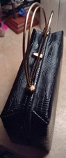 Vintage After Five Black Reptile Embossed Evening Bag W/Change Purse Made In USA