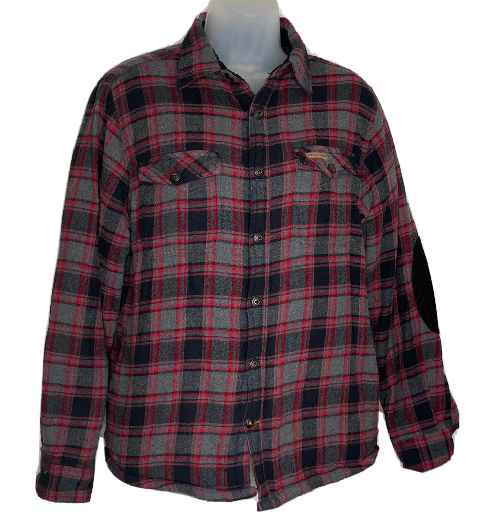 Field and Stream Men’s Sherpa Lined Flannel Shirt Small Red Gray Plaid Hunting