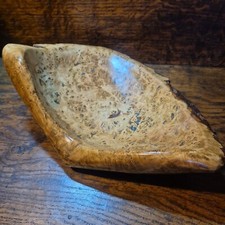 Hand Carved Oak Burl Bowl With Aquamarine And Bronze Resin