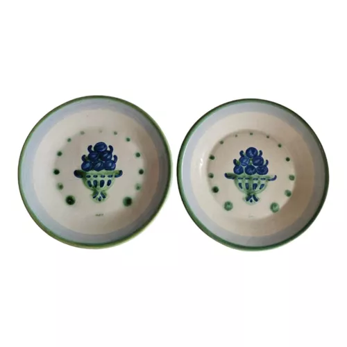 2  M A Hadley Hand Painted Blueberry Bouquet Pottery Salad Plates 7.75" READ
