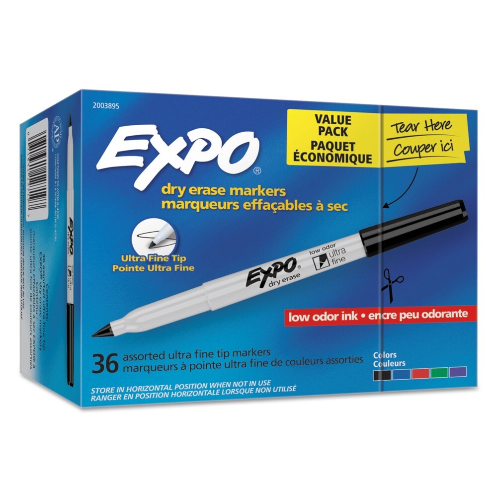 EXPO 2003895 Low-Odor Extra-Fine Tip Dry Erase Marker - Assorted (36/PK) New