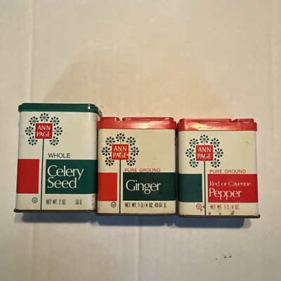 Lot 3 Vtg Ann Page Cayenne, Ginger 1 3/4 Oz. 2 Oz Celery Seed Tins Advertising