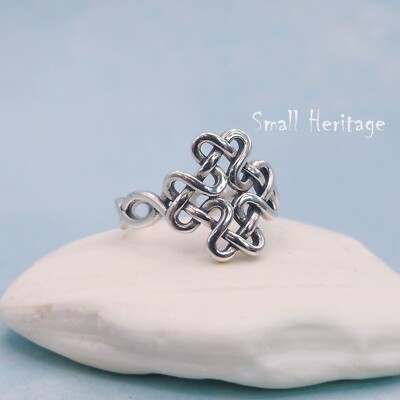 Verstellbarer keltischer Ring 925 Sterling Silber irisches Amulett kleines Erbe
