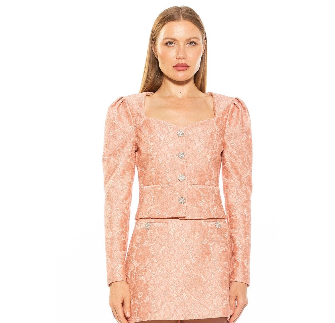 VALENTINO ALEXIA ADMOR Rowan giacca lunga manica a sbuffo in pizzo a cuore