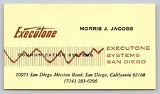 Vintage Business Card Executone Systems San Diego California