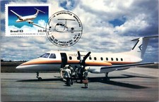 Sao Paulo Brazil Embraer EMB-120 Aircraft Vintage 1st Day of Issue Postcard 1983