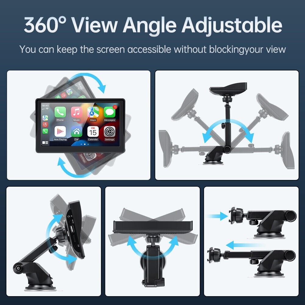 7" Universal Touch Portable Screen Car Stereo Radio Apple/Android CarPlay Auto