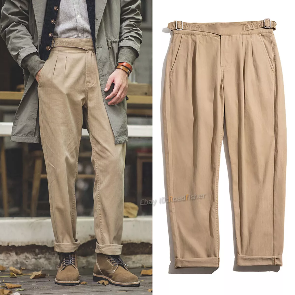 Men's Gurkha Pants Vintage Pants Cotton Straight Trousers Military High  Waist