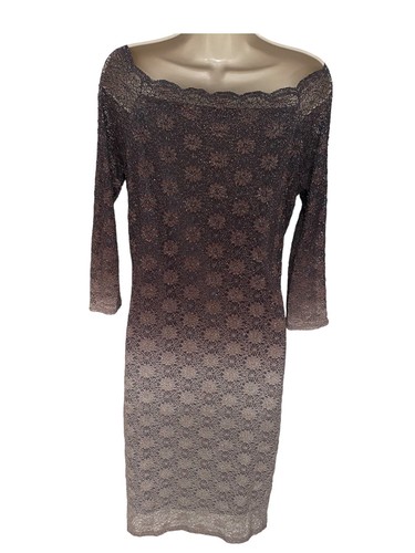 ONYX Nite Women's Nite Brown Ombre Glitter Floral Lace Dress Size 10 - Picture 3 of 6