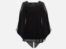 Damen Shirt schwarz Bluse mit Schmucksteinen 32 34 36 38  S M  neu 851