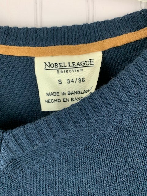 Nobel League Size S Mens Sweater New Blue V Neck Long Sleeve Elbow Patch View 2