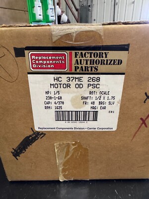 Carrier HC37ME268 1/5 HP 1625 RPM 230V Condenser Fan Motor OEM   New Sealed Box