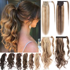 100% Remy Echthaar Ponytail Pferdeschwanz Clip In Zopf Haarteil Extension Wellig