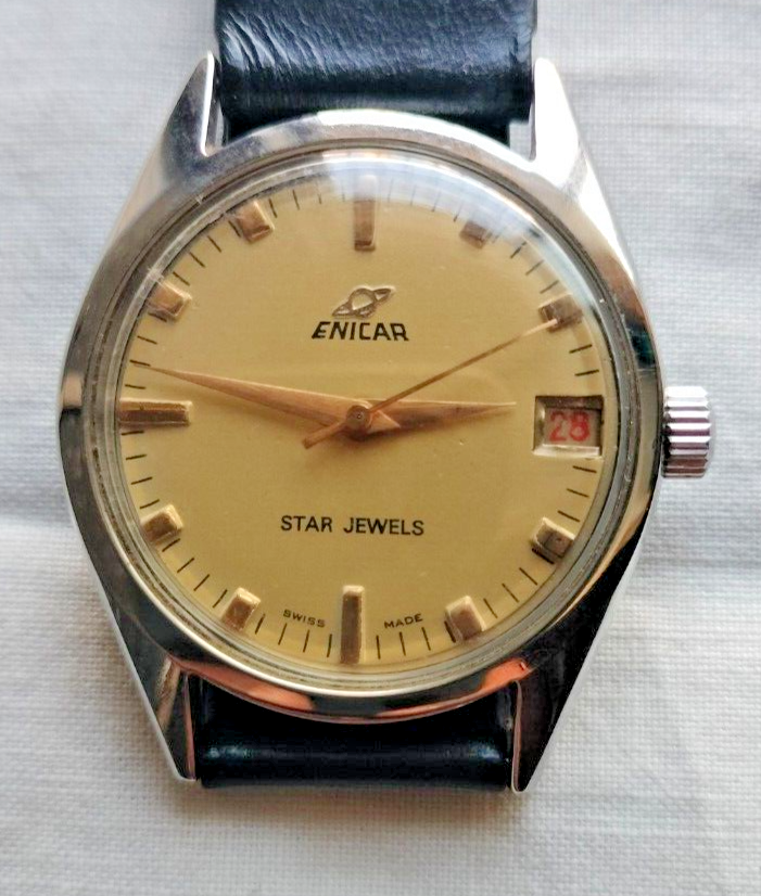 Enicar Star jewels Swiss Made Golden dial Hand winding wristwatch