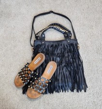 Steve Madden Brown Slide Sandals Black Gold Spheres Straps Size 9  FREE BAG