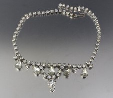 VINTAGE 50  S CRYSTAL GLASS RHINESTONE BEAD BIB CHOKER NECKLACE 