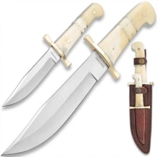 Timber Rattler 2-Piece Bowie Knife Set | Camel Bone Handles | 12" and 8" Overall