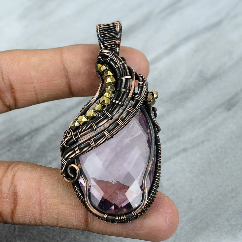 Regalo de boda para ella colgante envuelto en alambre joyería kuncita rosa cobre 2,87" Foto 2 de 4