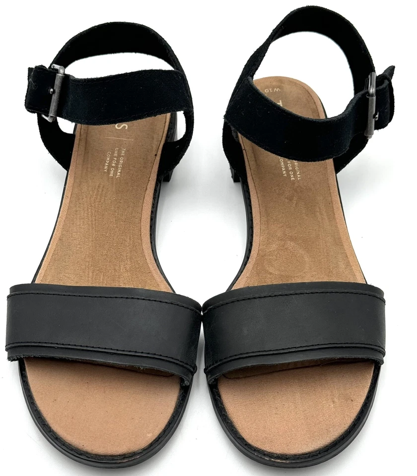 Sandalias Toms para mujer 10 Camilia negras imitación gamuza correa ajustable tacón bajo boho Foto 3 de 4