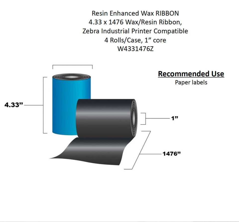 4  Wax Thermal Transfer Ribbon for Zebra Printer 110mm x 450M 4.33" x 1476" Roll - Image 2 of 4