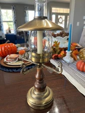 Vintage Bronze Wood & Glass Hurricane Weathervane Directional Candle Holder 9” 