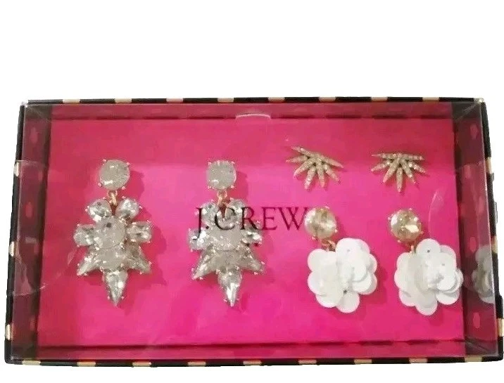 Juego de pendientes colgantes de lentejuelas de cristal de fábrica J.Crew enchapados en oro blanco en caja Foto 2 de 4