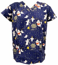 Women Halloween Christmas Medical Nursing Scrub Ghosts Day Off Navy Base XL
