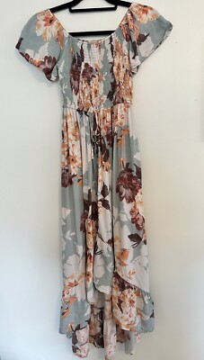 band of gypsies maxi dress Band of Gypsies Faux Wrap Bright Floral Ruffle High Low Maxi Dress Womens  XS