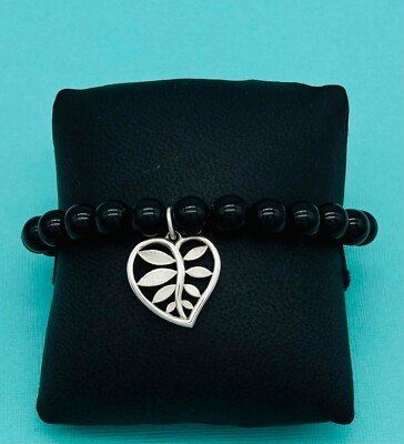 Tiffany & Co Silber nicht mehr produziert Picasso Olivenblatt 8 mm Perlen Onyx Armband 7,5''