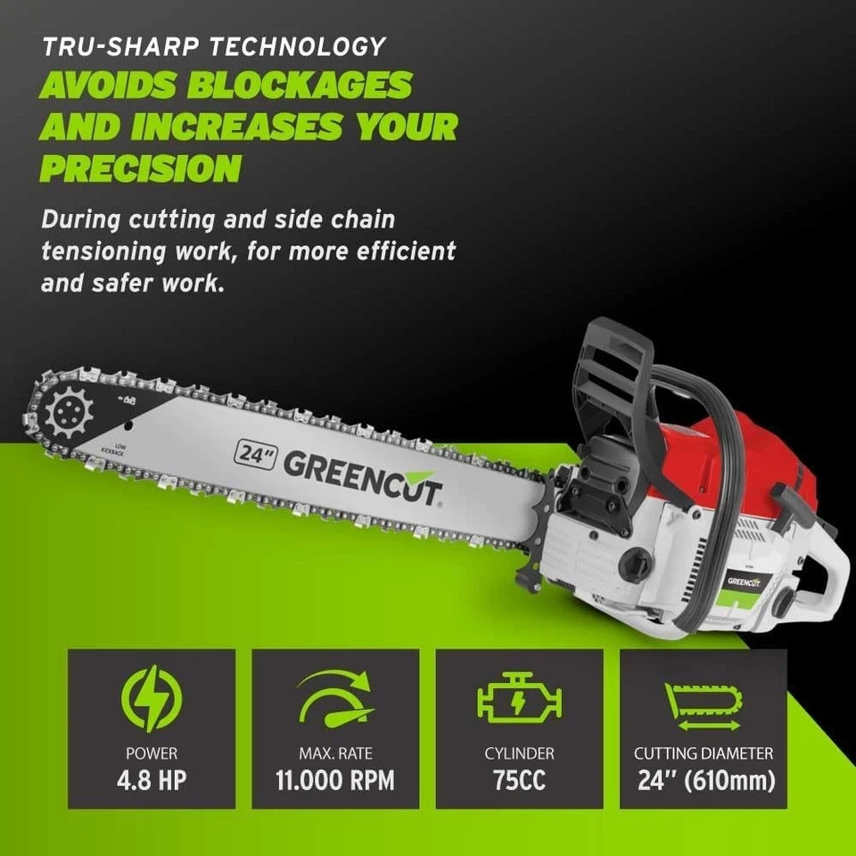 GREENCUT GS750X - Motosega a benzina con motore a 2 tempi 75cc da 4,8 CV con lam - Immagine 3 di 4