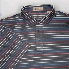 G/Fore Polo Shirt Men's Medium Blue Striped Short Sleeve Golf Performance Shirt