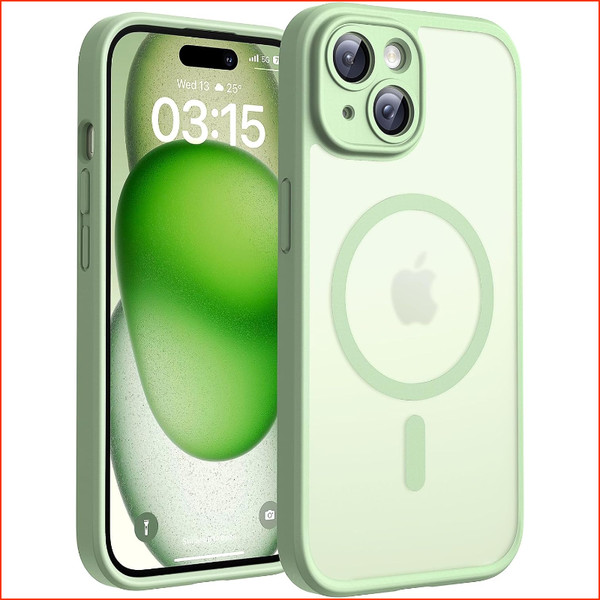 HandyhüLle FüR Iphone 15 Magsafe StoßFest Kratzfest Transluzente RüCkseite GrüN-image