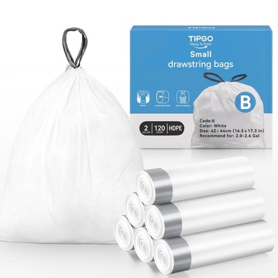 TIPGO Small Trash Bags Drawstring 2 Gallon, Pre-Cut Mini Garbage Bags for 2.0...