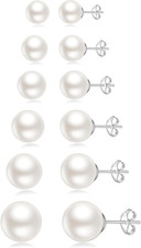 Aretes de Broquel Plata 925 Perlas Hipoalergénicos Mujer 6 Pares Kit 3 a 10mm