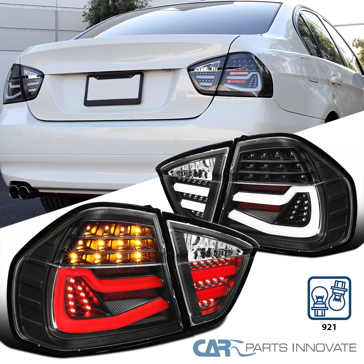  3シリーズE90テールランプ Fits 2006-2008 BMW 3 Series E90 4Dr Sedan Black Tube LED Tail Rear