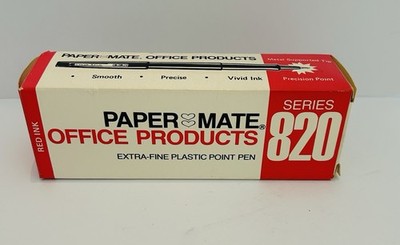 SET OF 12 ~ RED Paper Mate Extra Fine Plastic Point Pens 822-11  Paper-mate NOS