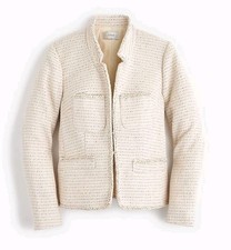 J.Crew Tweed Gold Metallic Cream Blazer Jacket Front pockets Size 4 Bust 35"