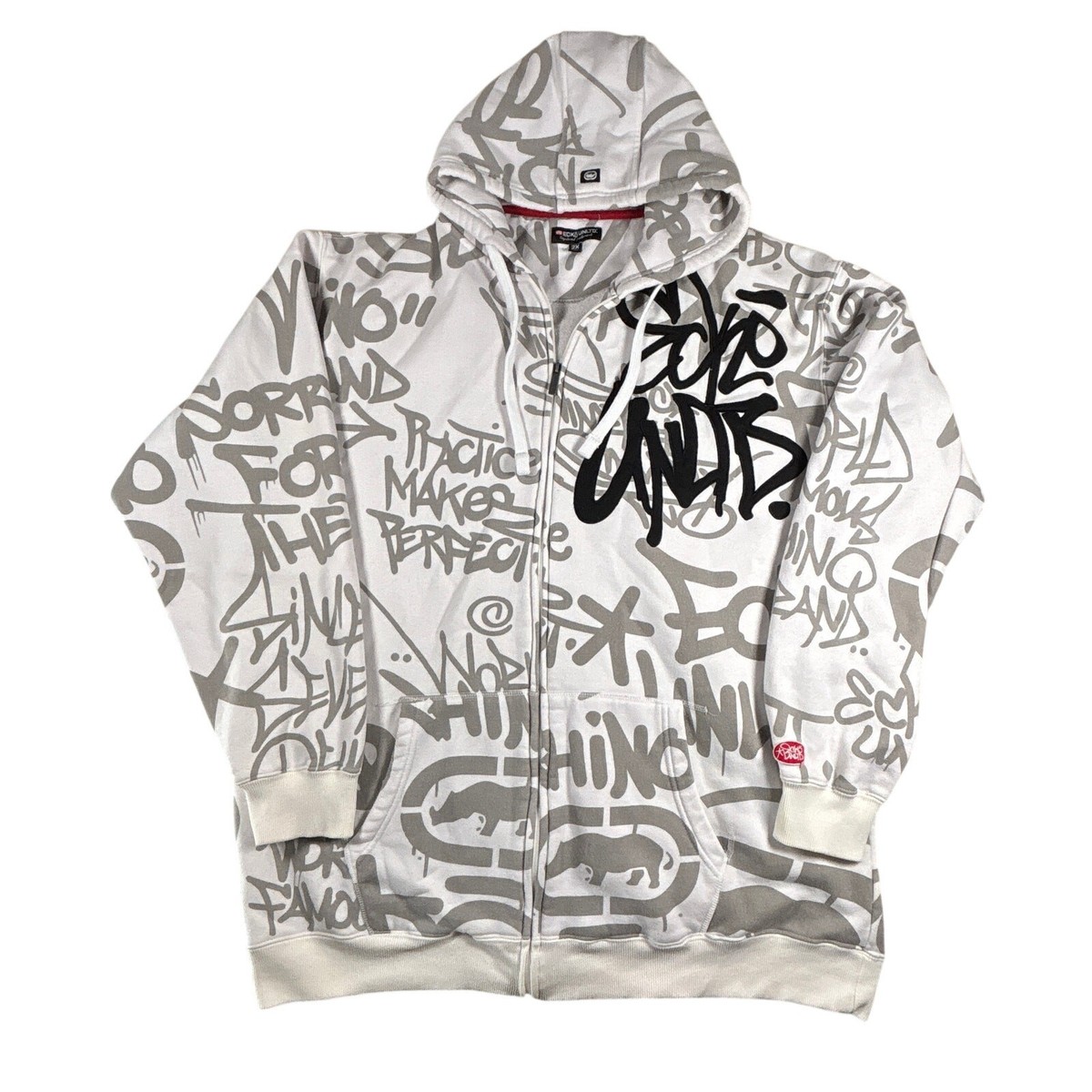 Y2K Ecko Unltd Graffiti Hoodie 2X White AOP Rhino 2000s Zip