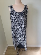 Style & Co Sleeveless Dress XL Black Floral Popover Faux Wrap Lined Pool Comfort