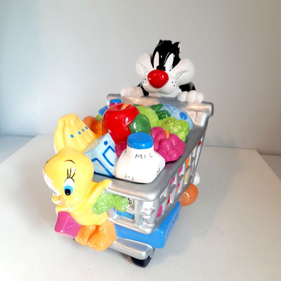 Vintage Looney Tunes Warner Bros Sylvester Tweety Bird Shopping Cart Cookie Jar