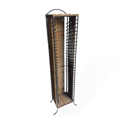 Vintage geflochtenes CD-Regal Aufbewahrungsturm hält 30 Scheiben rustikal Boho Deko 72 cm